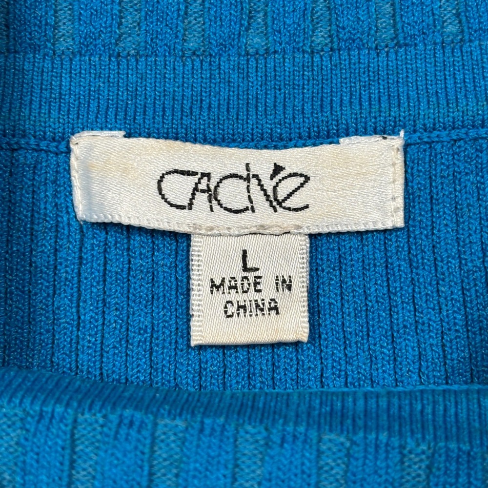 Cache Sweater Womens Large Blue Ribbed Cowl Neck Snap Button Long Sleeve Ribbed - Picture 4 of 9